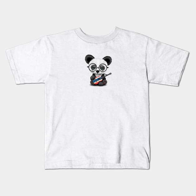 Baby Panda Playing Thai Flag Guitar Kids T-Shirt by jeffbartels